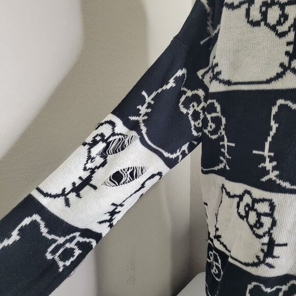 Dolls Kill Hello Kitty Small Sweater pullover graphic holes distress ribbed knit - Picture 5 of 11